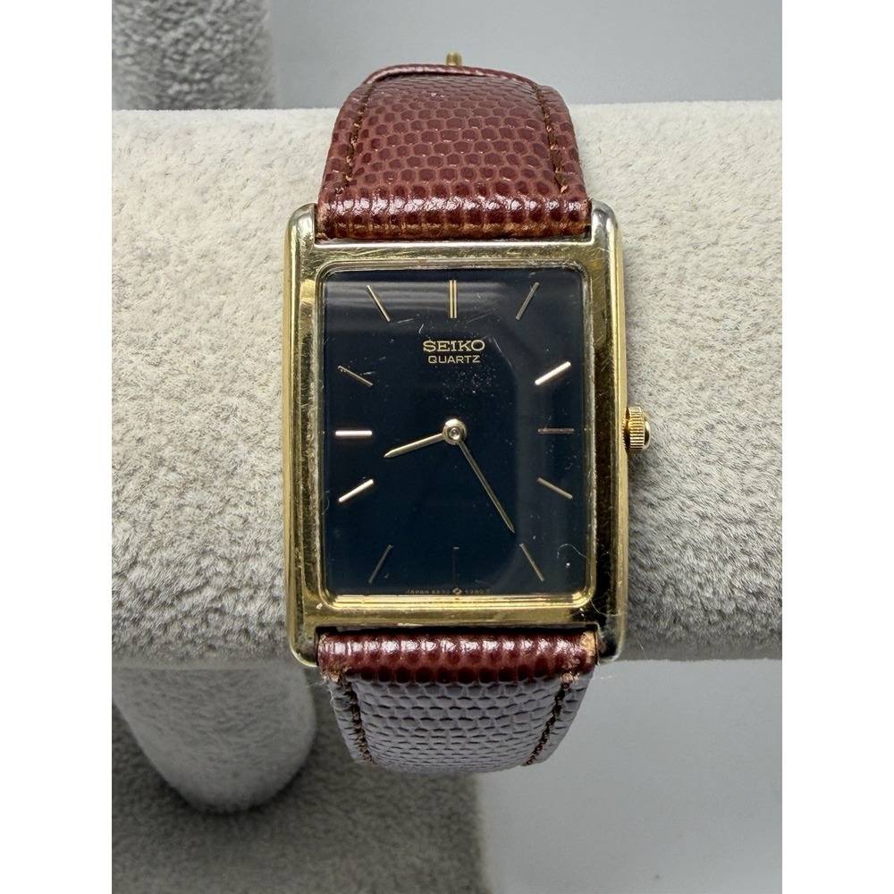 Seiko 6530-5550 New Battery Mens Tank Watch 25MM 6.75" Leather Band Vintage